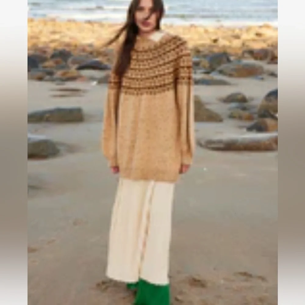 Oversized Fair Isle Sweater in Camel Confetti - Picture 8 of 8